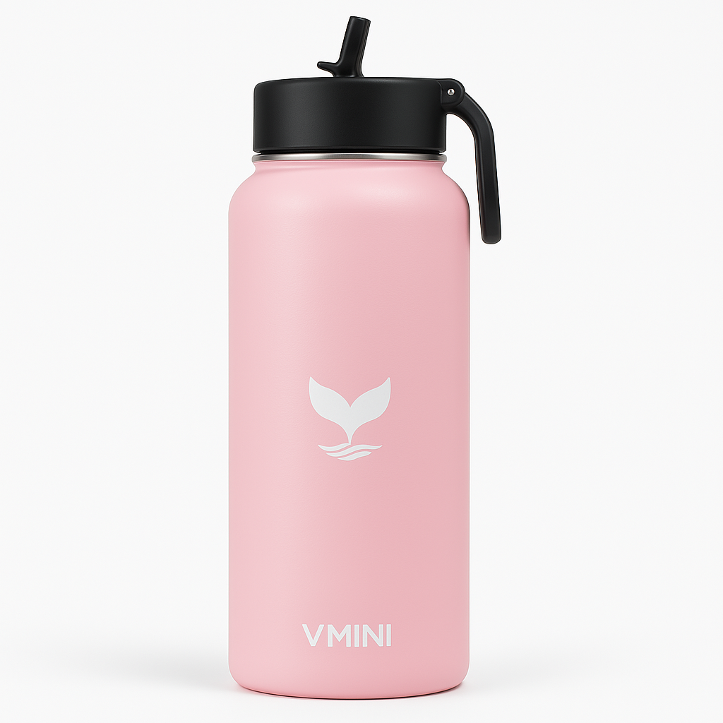 Vmini 40oz Stainless Steel Water Bottle – Double Wall Vacuum Insulated, Wide Mouth with Straw Lid - Pink Gradient Bottle