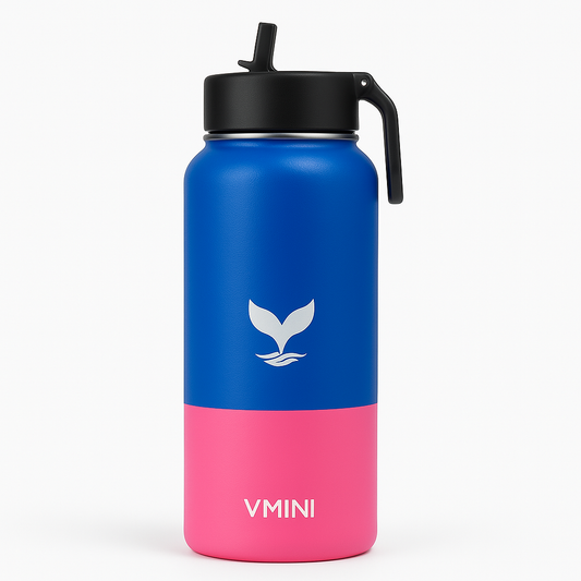 Vmini 40oz Stainless Steel Water Bottle – Double Wall Vacuum Insulated, Wide Mouth with Straw Lid - Blue & Pink Dual-Tone Bottle