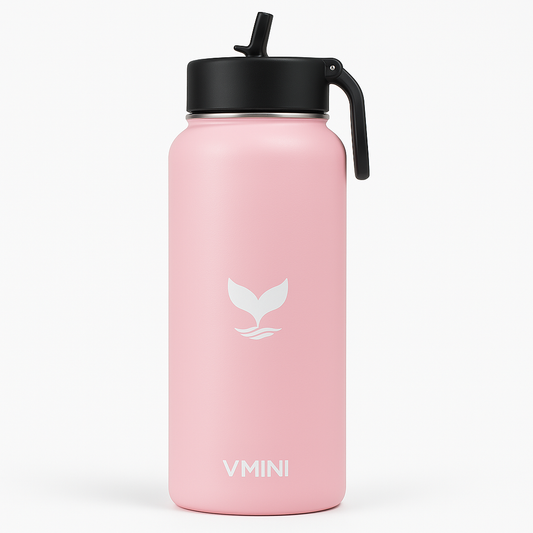 Vmini 40oz Stainless Steel Water Bottle – Double Wall Vacuum Insulated, Wide Mouth with Straw Lid - Pink Gradient Bottle